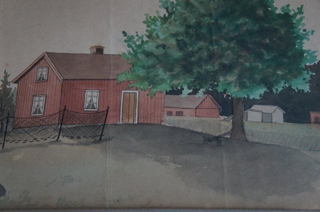 19th C. watercolor painting of a Maine cape farm house antique