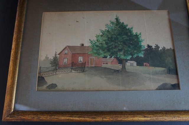 19th C. watercolor painting of a Maine cape farm house antique