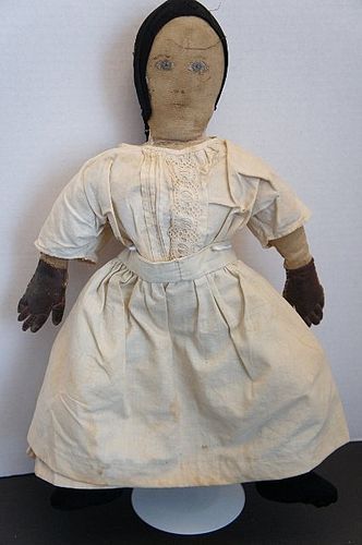 Sweet painted face antique cloth doll folky hands 21"