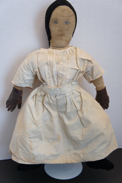 Sweet painted face antique cloth doll folky hands 21&quot;