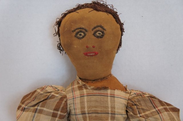 Unusual black cloth doll great face and hair antique