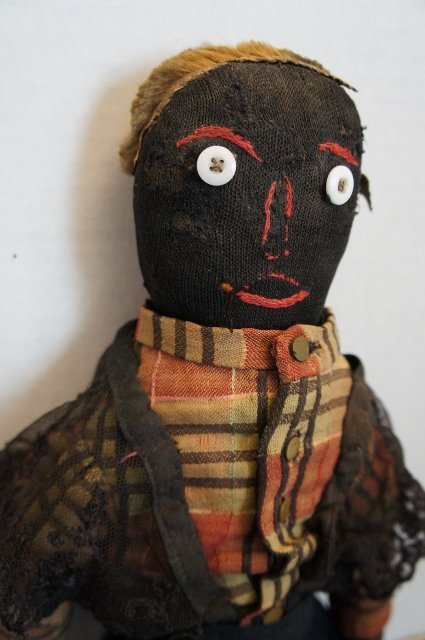 19th C. Black cloth doll with original clothes antique