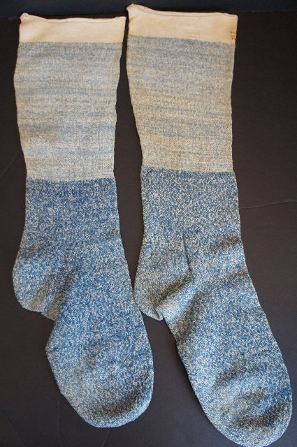 Very beautiful early 1800's blue knit stockings with initials