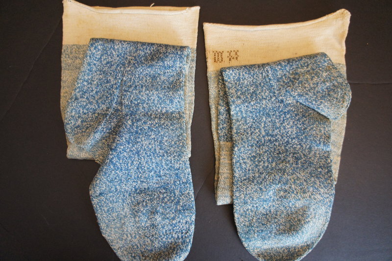 Very beautiful early 1800's blue knit stockings with initials