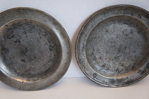 Pair of 8 1/4" antique pewter places out of a NH house  1820