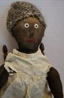 19th C. antique black stockinette doll raised nose button eyes 24"