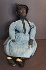 Antique black cloth doll great shaped frace applied nose 16"