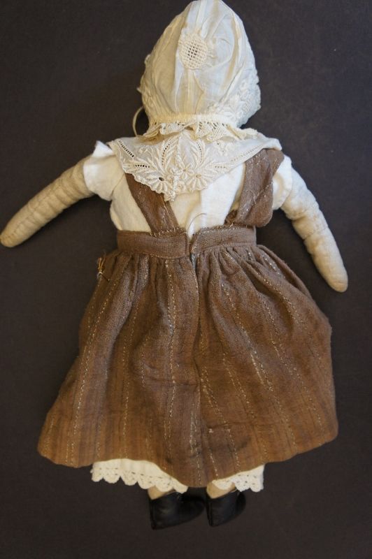 A funny little pencil face homespun linen doll  15&quot; antique
