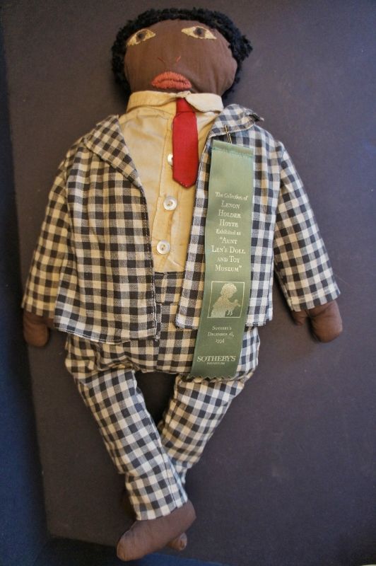 All original black cloth man doll with suit and tie 19&quot; circa 1920
