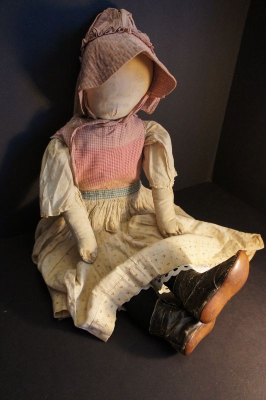 26&quot; antique pencil face cloth doll with great clothes