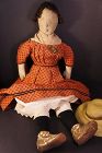 25" Beauty, raised nose & chin pencil face antique cloth doll 1870