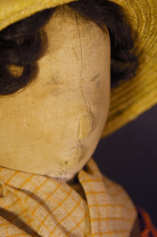 25&quot; Beauty, raised nose &amp; chin pencil face antique cloth doll 1870