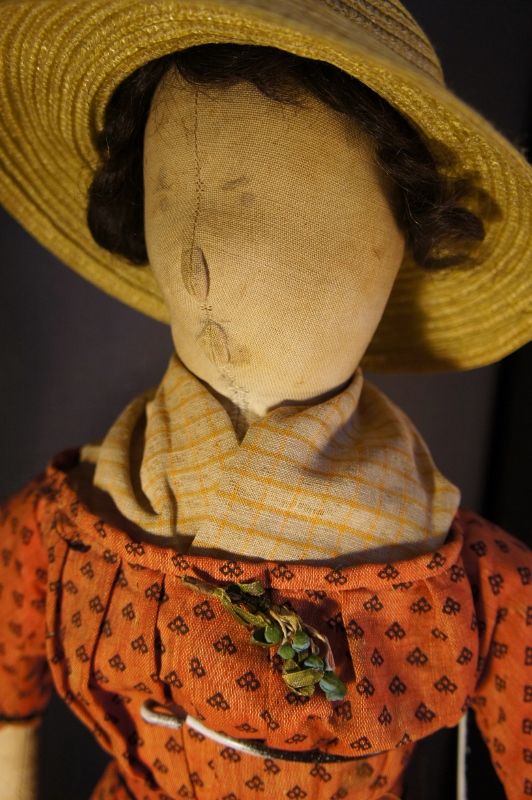 25&quot; Beauty, raised nose &amp; chin pencil face antique cloth doll 1870
