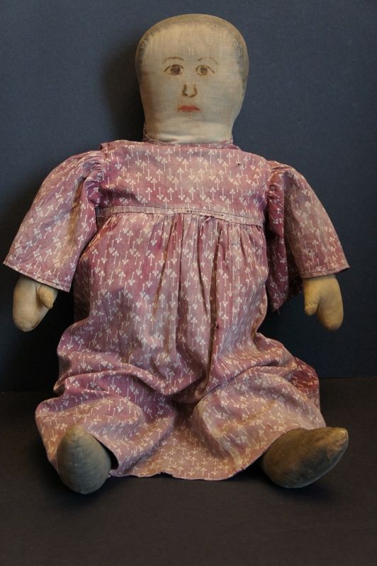 22&quot; Big heavy rag stuffed no nonsense doll with painted face antique
