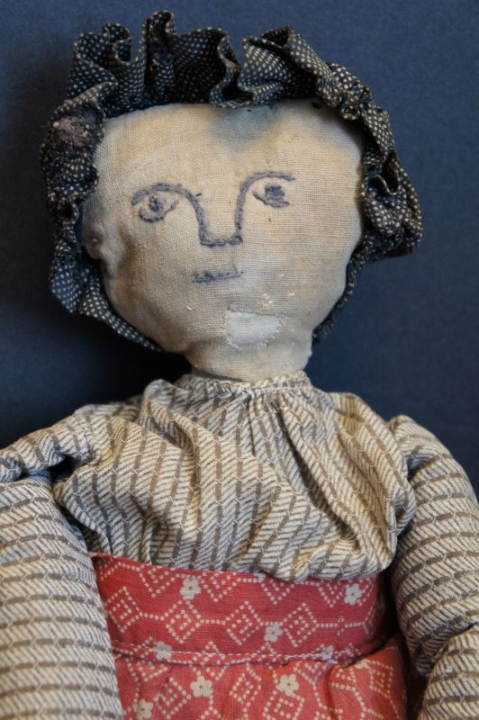 Amazing cloth doll made with a glass bottle body great face 16&quot;