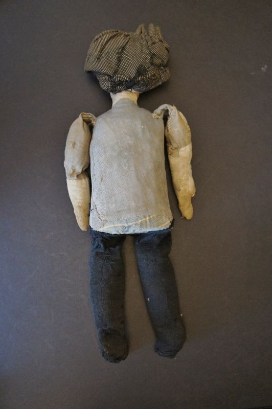 Amazing cloth doll made with a glass bottle body great face 16&quot;