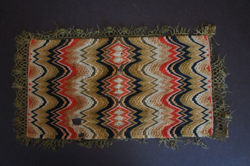 Wonderful 18th C. Flame stitch mat with strong color 11&quot; by 6&quot;