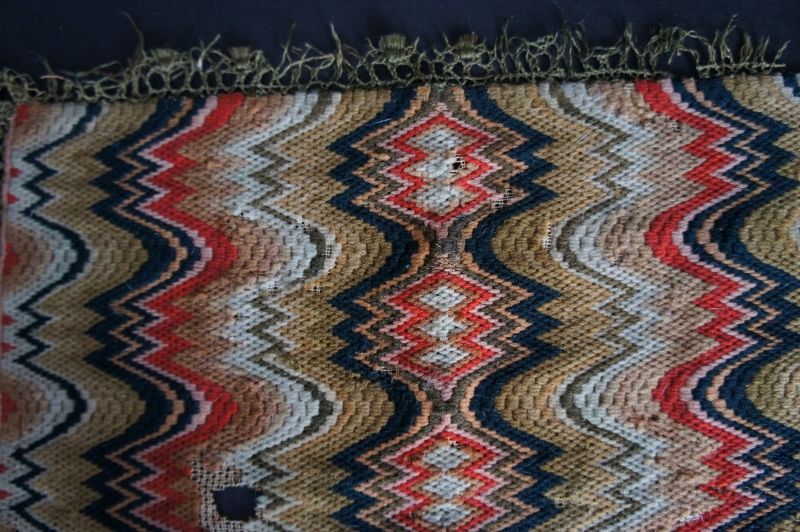 Wonderful 18th C. Flame stitch mat with strong color 11&quot; by 6&quot;