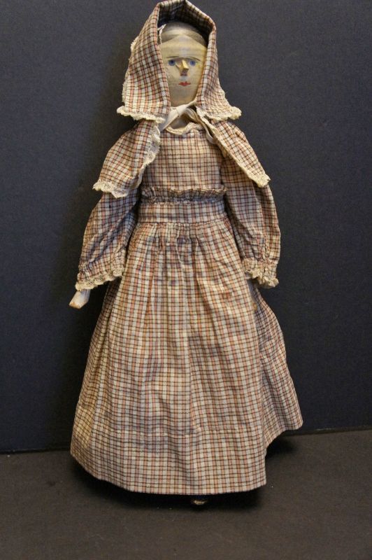 A large antique wooden doll  great clothes Civil War era 15&quot;