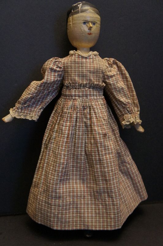 A large antique wooden doll  great clothes Civil War era 15&quot;