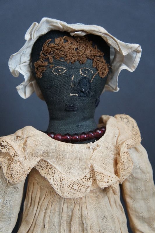 Dina, 15&quot; embroidered face antique black doll original clothes 1880