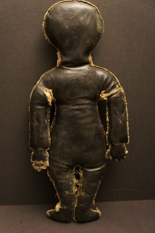 Antique oil cloth toy soldier black doll with chain stitch face 21&quot;