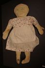 Embroidered face cloth doll with extreme hairdo antique 21"