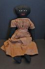 Large very nice antique black cloth doll with embroidered face 22"