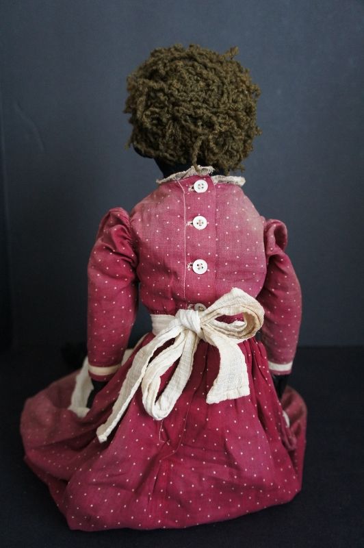 23&quot; painted face antique black cloth doll straw stuffed 1890