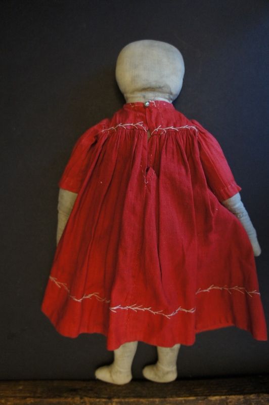 Antique embroidered face cloth doll 13&quot;