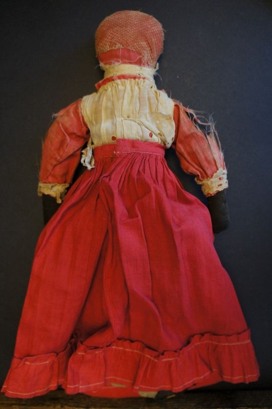 Great old wrecky black cloth doll original clothes antique 16&quot;