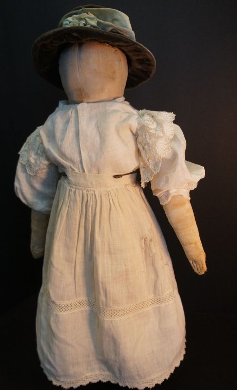 Antique cloth doll with a face you won't remember 21&quot; tall circa1880