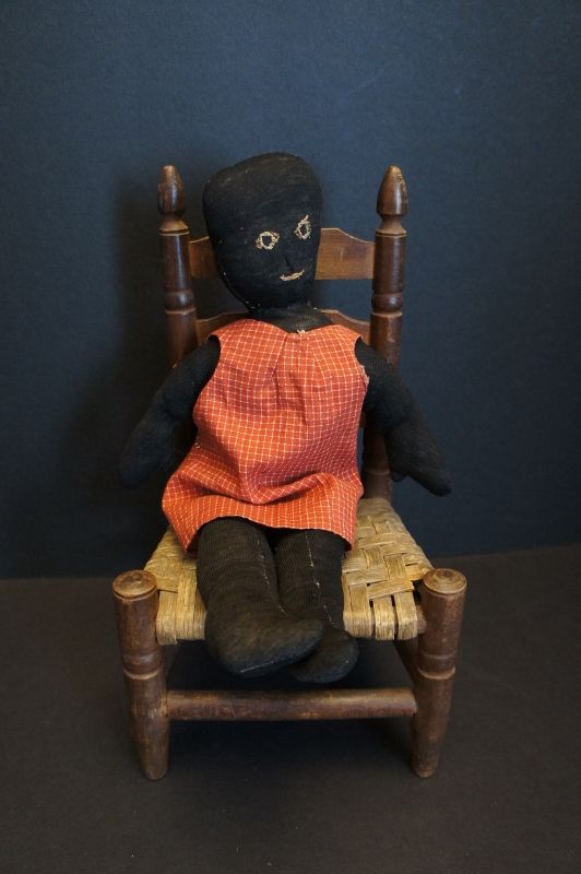 A simple stockinette black doll embroidered face 14&quot;