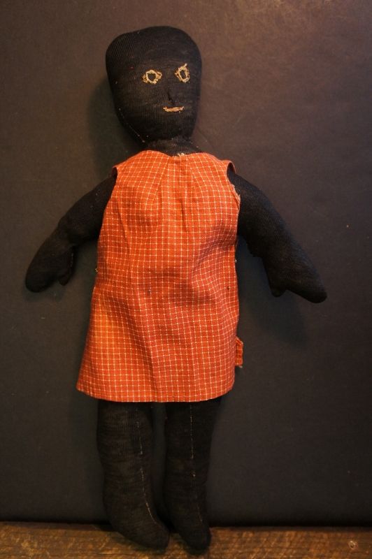 A simple stockinette black doll embroidered face 14&quot;