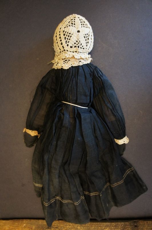 Untouched antique black cloth doll fine embroidered face  17&quot;