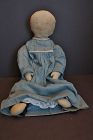 Big heavy stuffed feed sack pencil face doll 1890 real country 21"
