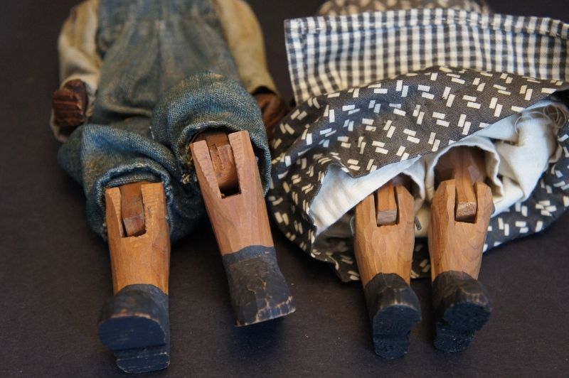Carved wooden Tennessee mountain folk with handsewn clothes