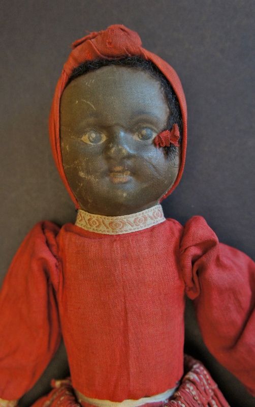 12 Bruchner topsy turvy doll with red dress antique
