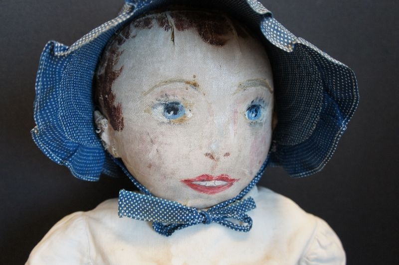 Slightly shy big blue eyes painted face doll 25&quot; circa 1890