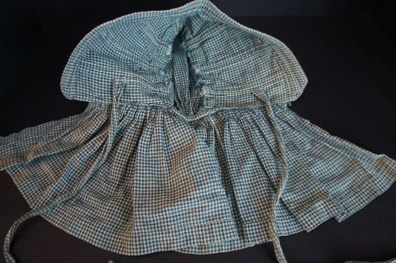 Blue check antique bonnet for larger child, all hand sewn 1880