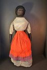 Antique black cloth doll with jet button eyes 22" circa 1890