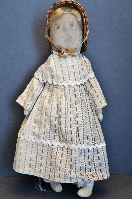 A sweet little &quot;Petunia&quot; cloth doll with a pencil face 14&quot; circa 1890