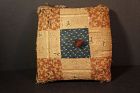 Big heavy brown and blue antique calico pin cushion 7" x 7"