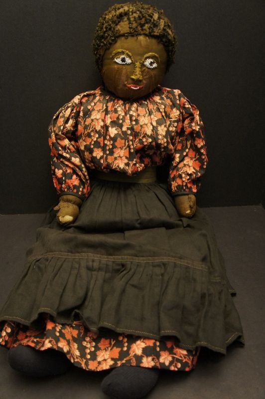 28&quot; heavy antique black cloth doll with great face C1880-90
