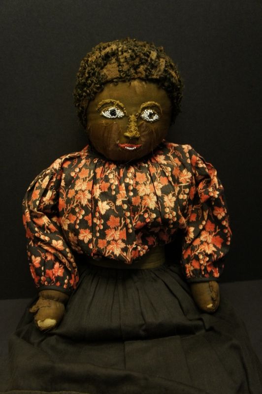28&quot; heavy antique black cloth doll with great face C1880-90