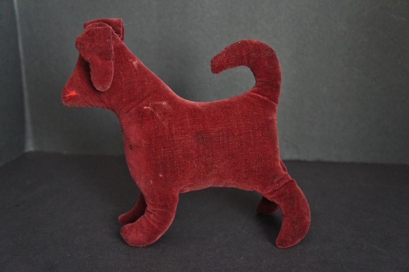19th Amish velvet toy dog with shoe button eyes 7 1/2&quot;