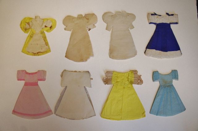 8 Paper doll dresses from the 1840's-1850's