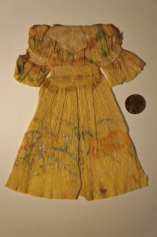 Two wonderful antique paper doll dress made with crepe paper 1840's