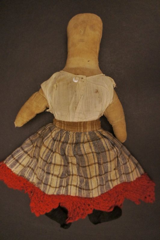 14&quot; pencil face cloth doll antique great skirt