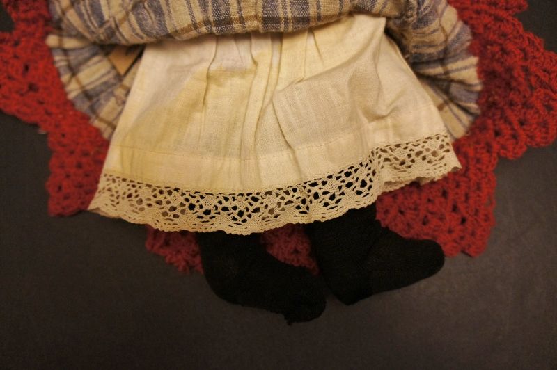 14&quot; pencil face cloth doll antique great skirt